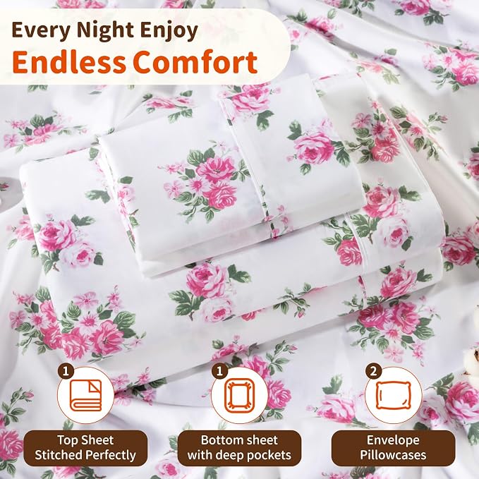 LBRO2M 1000 Thread Count Sheets 100% Egyptian Cotton Bedding Set Floral King - Image 5