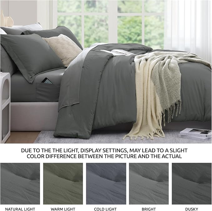 WRENSONGE Twin Comforter Set- 5 Pieces Grey Bed in a Bag, All Season Twin XL - Image 6