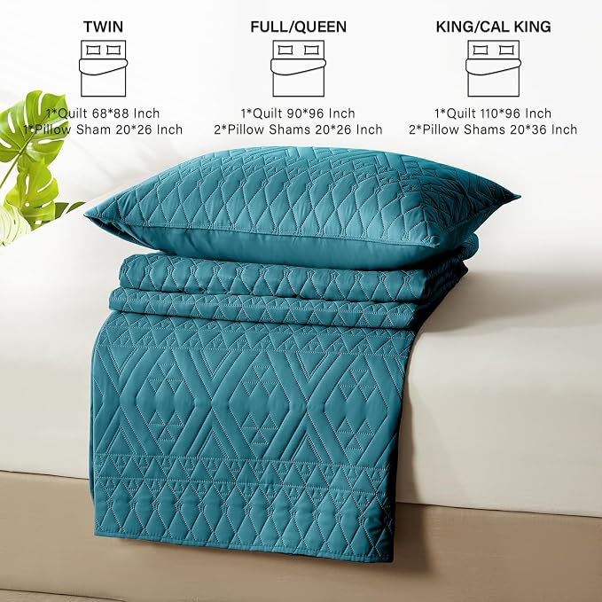 akkialla King/Cal King Quilt Set, Teal Lightweight Microfiber Bedspread Coverlet - Image 8