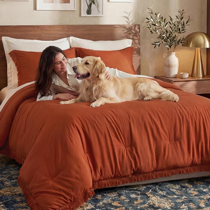Andency Twin Comforter Set Burnt Orange, 2 Pieces Terracotta Boho Tassel Kids - Image 9