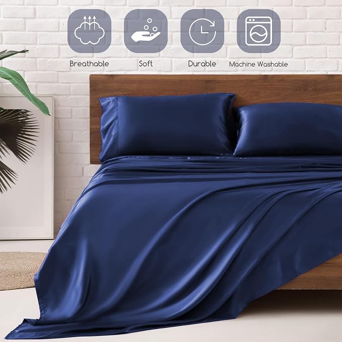 MR&HM Satin Bed Sheets, Twin Size Sheets Set - Image 5