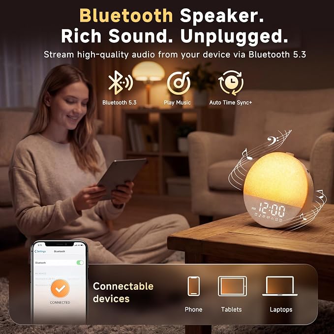 Geuuap Sunrise Alarm Clock White Noise Machine | Natural Wake-Up Light - Image 5