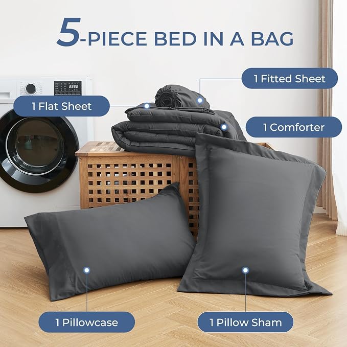 Sasttie Twin Comforter Set, 5 Pieces Bed in a Bag Twin, Complete Bedding Set - Image 6