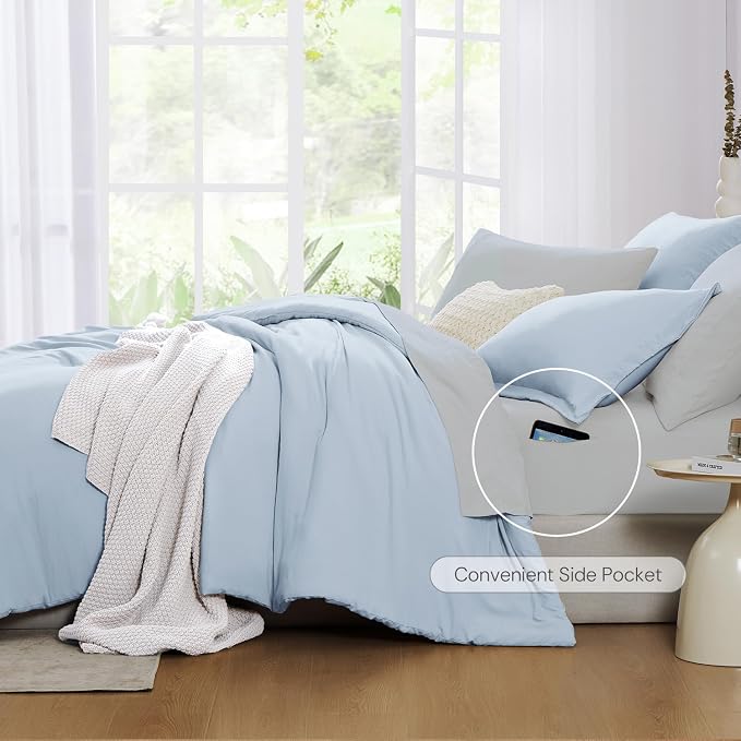WRENSONGE King Comforter Set, 7 Pieces Ice Blue Soft Bed in a Bag King - Image 6