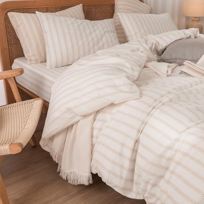 BESTOUCH Duvet Cover Set 100% Washed Cotton Linen Feel Super Soft Comfortable - Image 5