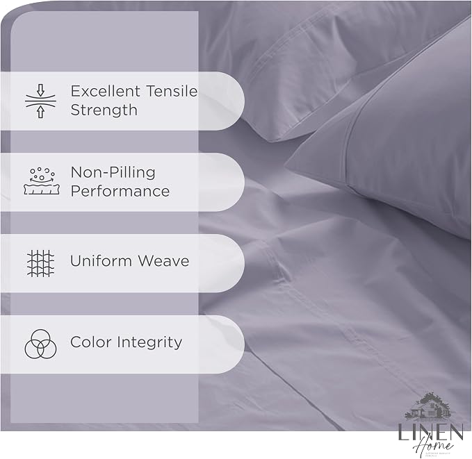 Linen Home 100% Cotton Percale Sheets Twin Size, Prelude Purple, Deep Pocket - Image 2