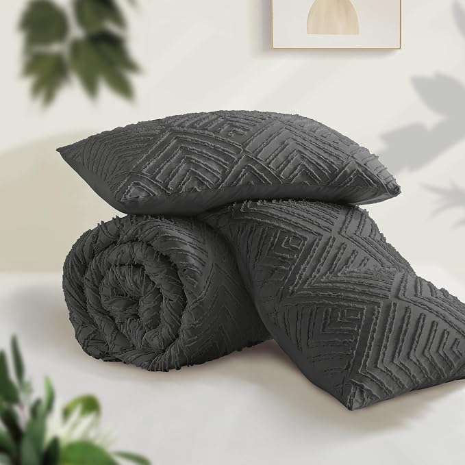 Andency Dark Grey Oversized King Comforter 120''x120'', 3 Pieces Dark Gray - Image 3