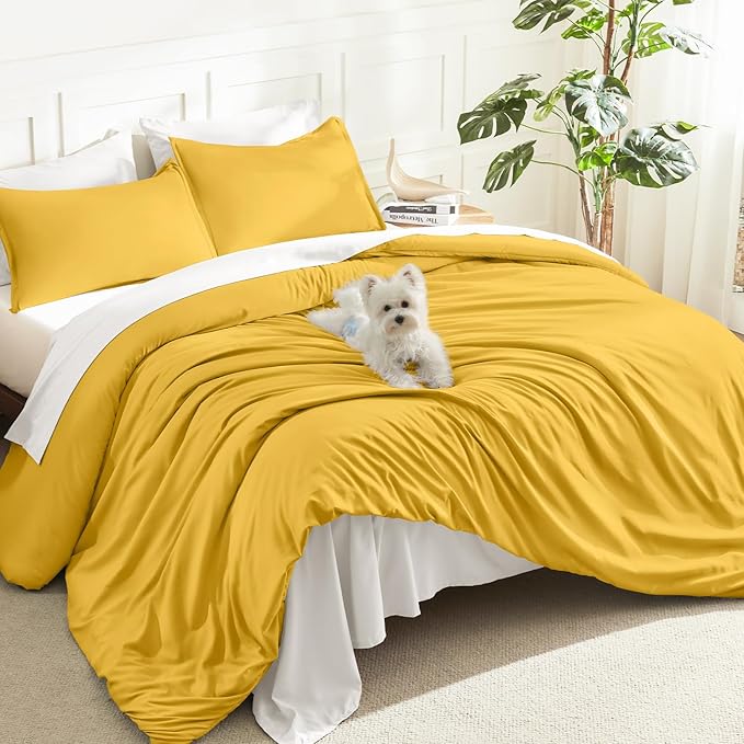 Litanika Mustard Yellow Comforter Set Queen Size, 3 Pieces Lightweight Solid by Litanika