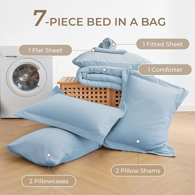 Sasttie Full Size Comforter Sets, 7 Pieces Bed in a Bag Full, Complete Bedding - Image 6