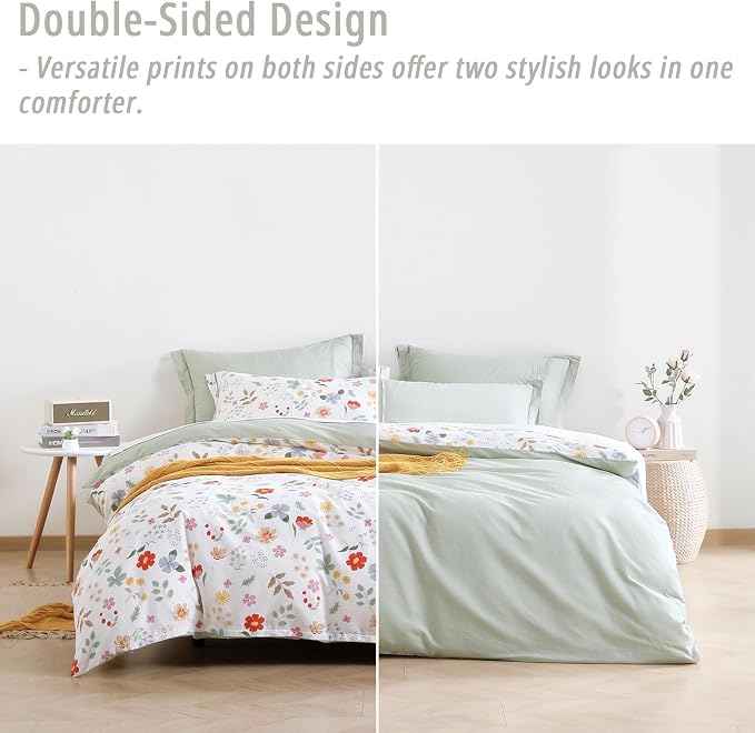 LEMIROE Botanical Cotton Comforter Queen Size 3Pcs - Image 3