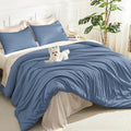 Litanika Haze Blue Comforter Full Size Set, 3 Pieces Lightweight Solid Bedding by Litanika