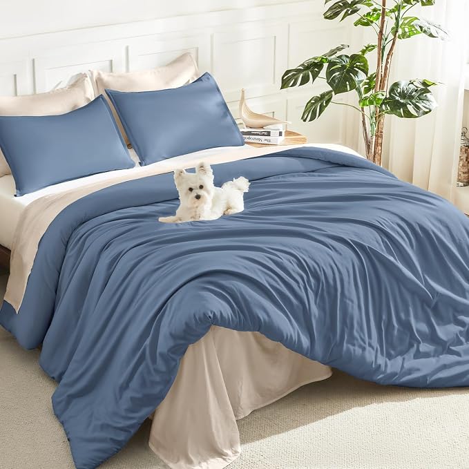 Litanika Haze Blue Comforter King Size, 3 Pieces Lightweight Solid Bedding by Litanika