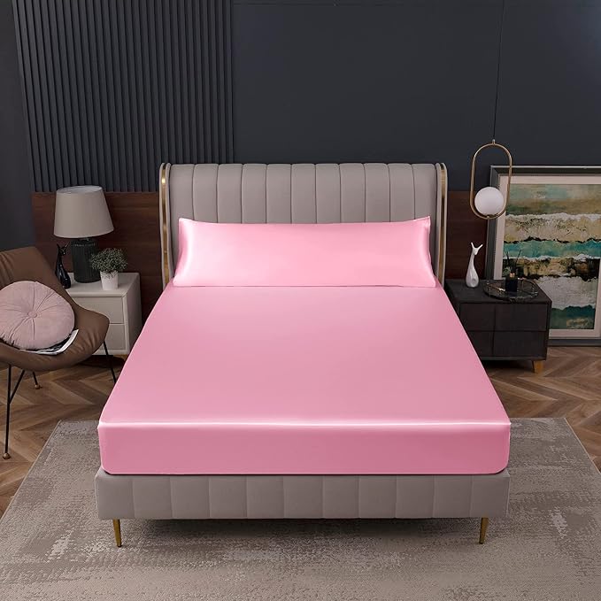 Homiest Pink Satin Fitted Twin XL Size Bed Sheet, Deep Pocket, Luxury & Ultra - Image 8