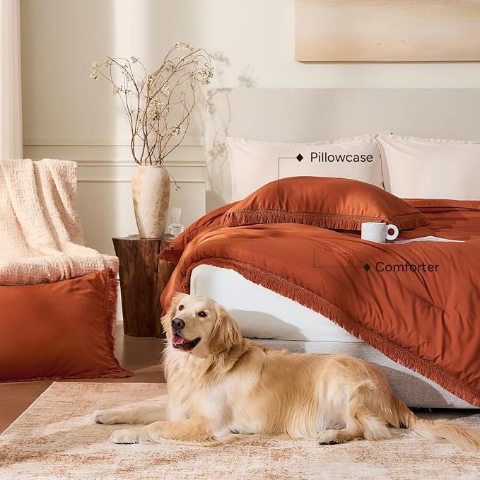 Andency Twin Comforter Set Burnt Orange, 2 Pieces Terracotta Boho Tassel Kids - Image 5