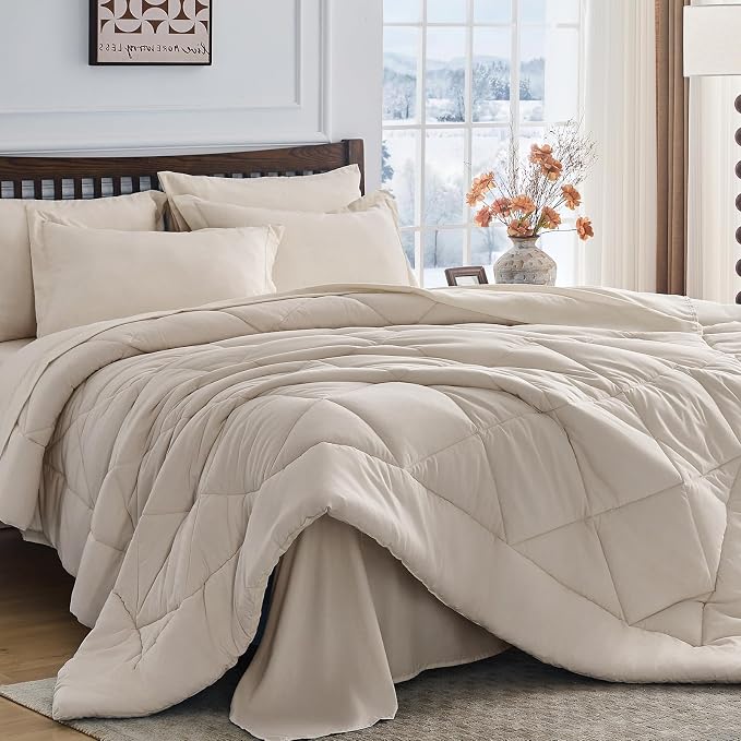HEVUMYI Beige Tan Twin Comforter Set by HEVUMYI