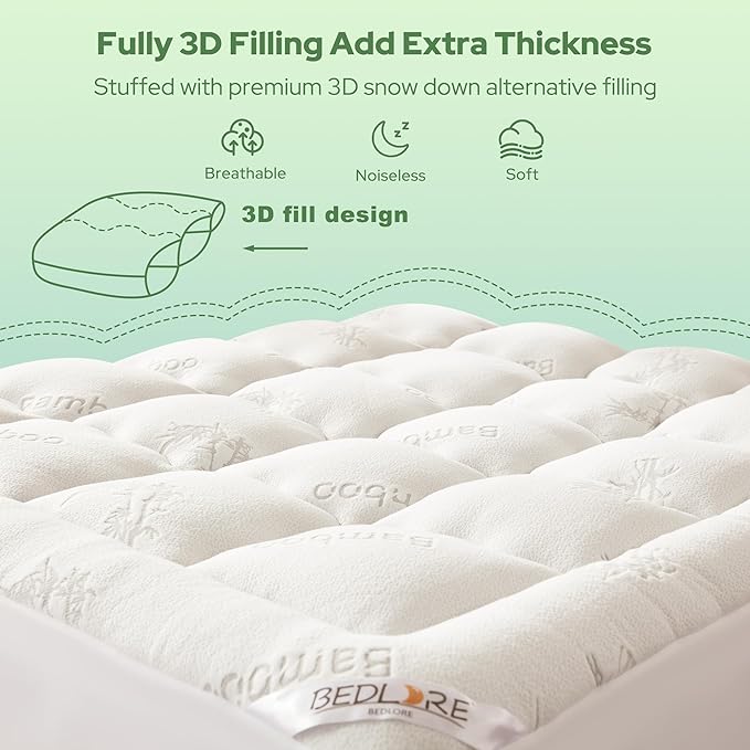 BEDLORE Twin Mattress Topper Viscose Derived from Bamboo, Thick Pillow Top - Image 5
