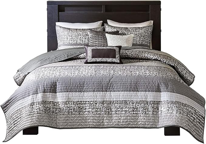 Madison Park Queen Quilt Set Lustrous Jacquard & Glitter Accent Coverlet Set - Image 8
