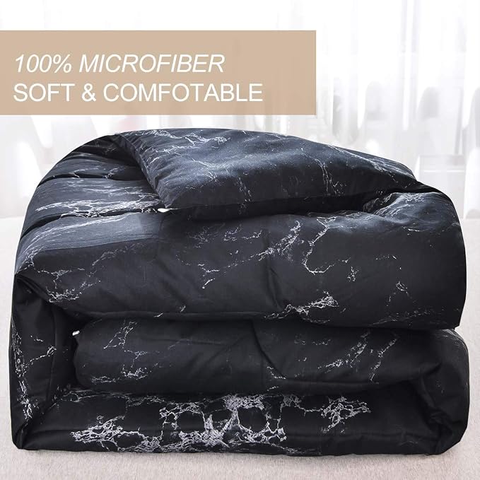 Nanko Comforter Set Queen Size, Dark Black Marble Print 88 x 90 inch Reversible - Image 5
