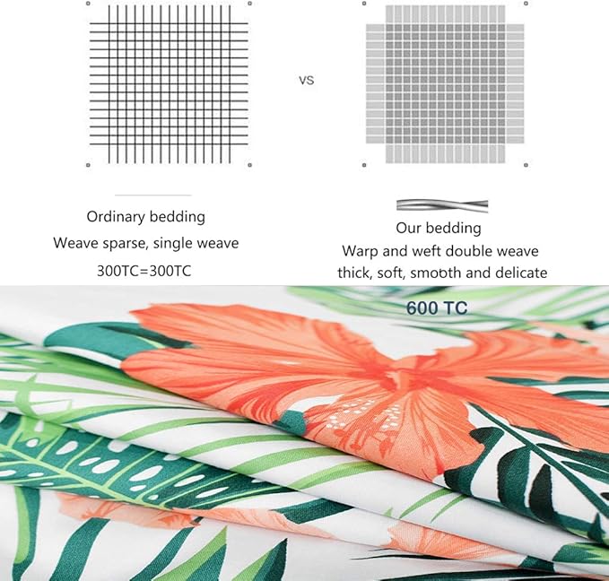 FADFAY Tropical Red Hibiscus Palm Leaves Duvet Cover Set Super Soft Summer - Image 4