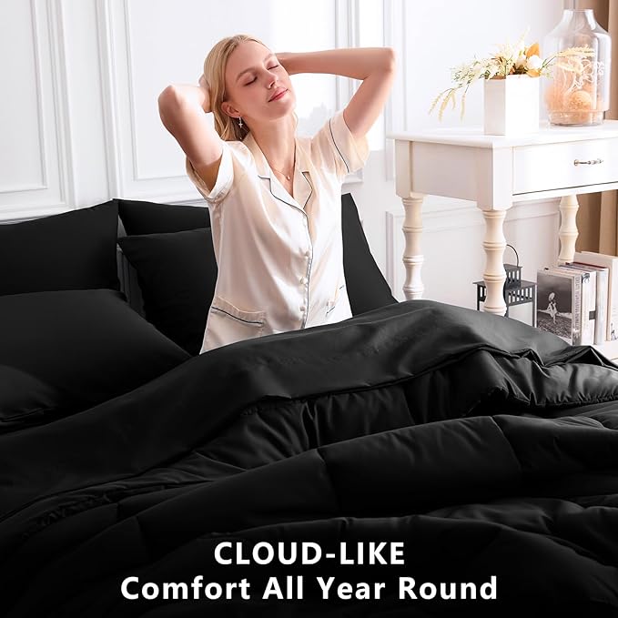 CozyLux California King Comforter Sets Black, 7 Pieces Cal King Bed in a Bag - Image 4