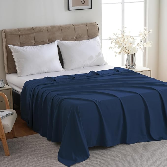 ZPECC Queen Flat Sheet Only 1 Pack, Durable Navy Top Bed Sheets Hypoallergenic - Image 3