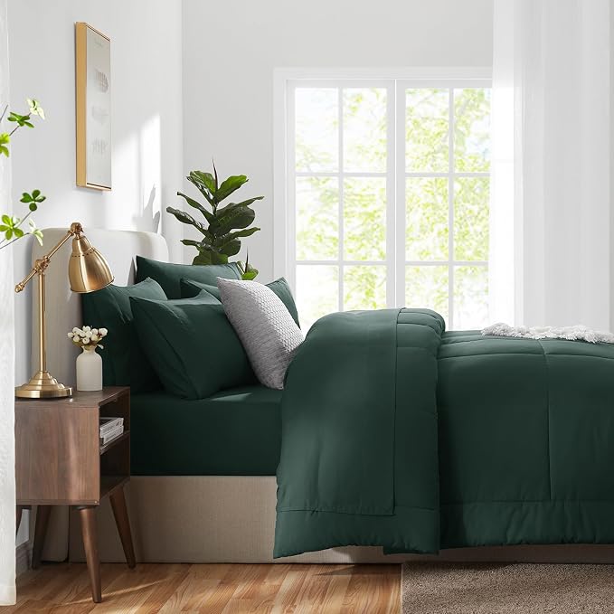 CozyLux King Size Comforter Set Forest Green, 7 Pieces Bed in a Bag, All Season - Image 9