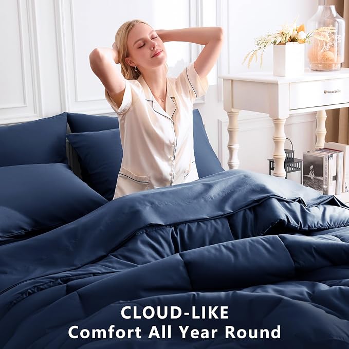 CozyLux Oversized King Comforter Sets Navy Blue, 7 Pieces Bed in a Bag - Image 4