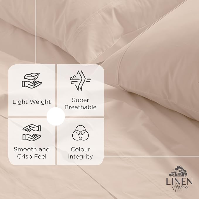 Linen Home 100% Cotton Percale Weave Fitted Sheet, Queen Size, Sand Shell - Image 2
