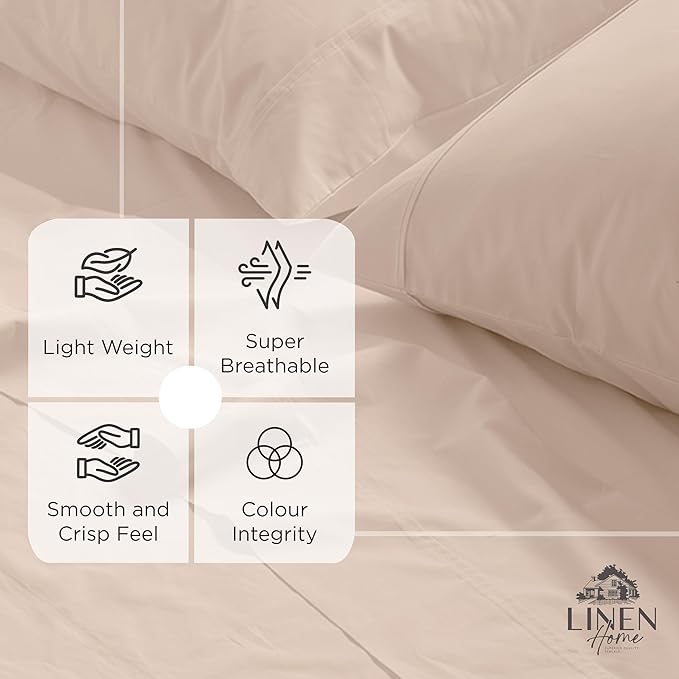 Linen Home 100% Cotton Percale Weave Fitted Sheet, King Size, Sand Shell - Image 2