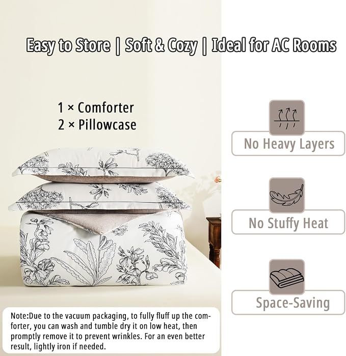 LEMIROE Floral Cotton Comforter Queen Size 3Pcs - Image 7