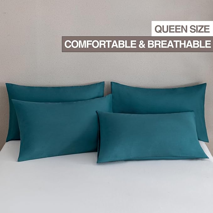 MINIPANDA Blue-Green Pillow Cases Set of 4 Queen Size - Image 2