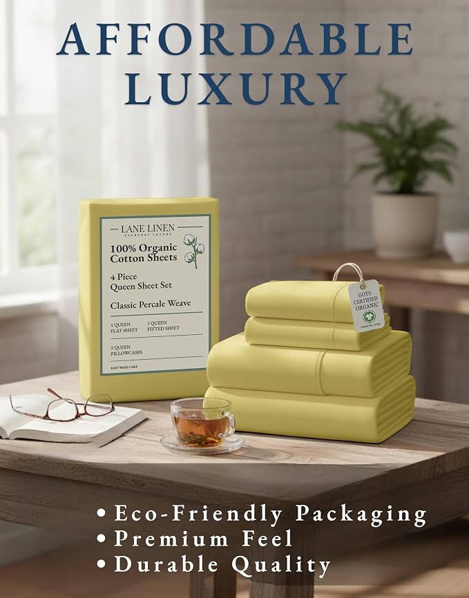LANE LINEN Eco Friendly 100% Organic Cotton Bed Sheets Queen Size, Soft & Comfy - Image 8