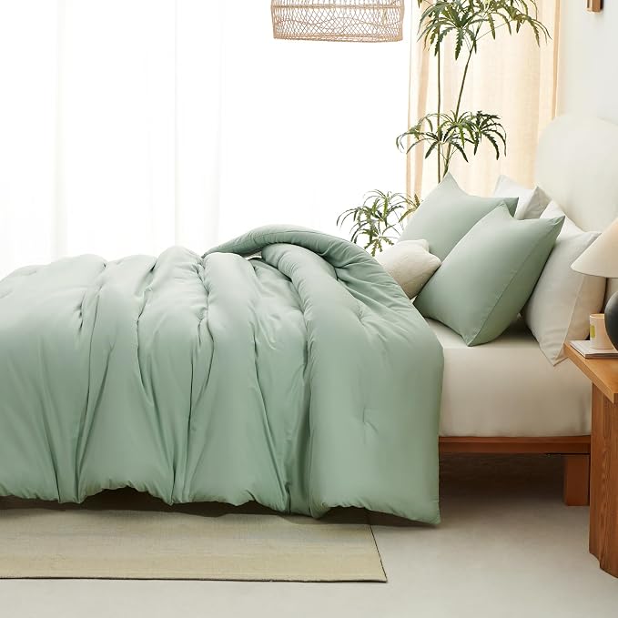 CozyLux King Size Comforter Set Sage Green, 3 Pieces Solid Comforters King Size - Image 7