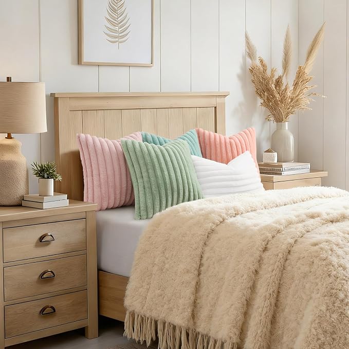 decorUhome Summer Cozy Faux Fur Throw Pillow Covers 22x22 Set of 2 Decorative - Image 8