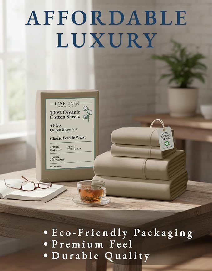 LANE LINEN 100% Organic Cotton Sheets Set Pure Long- Staple Percale Weave - Image 8