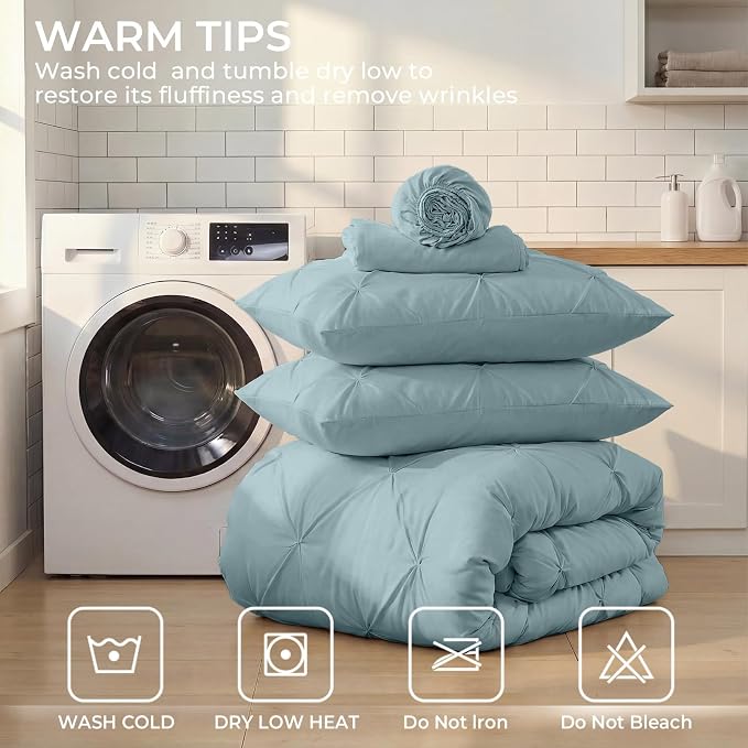 Sasttie Twin XL Comforter Set, 5-Piece Bed in a Bag, Pintuck Bedding Sets - Image 9