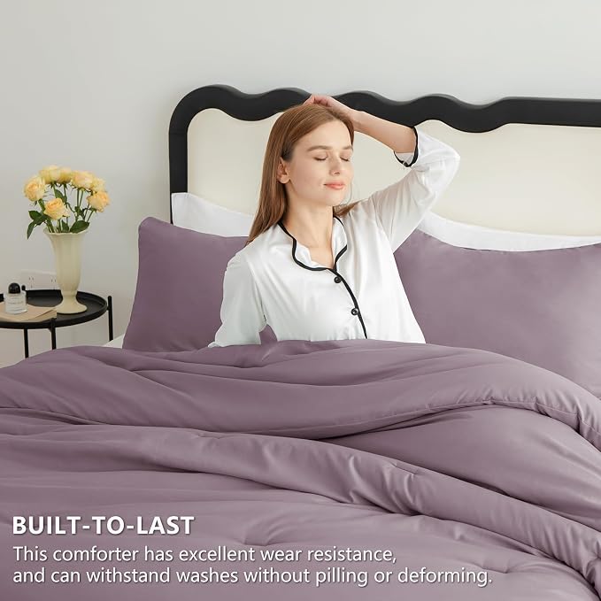 CozyLux Oversized King Comforter Set Dusty Purple, 3 Pieces 120x98 Solid - Image 3