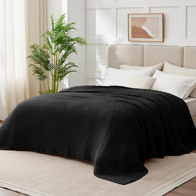 100% Cotton Muslin Blanket Queen 90" x 90", 6 Layers Breathable and Lightweight - Image 2