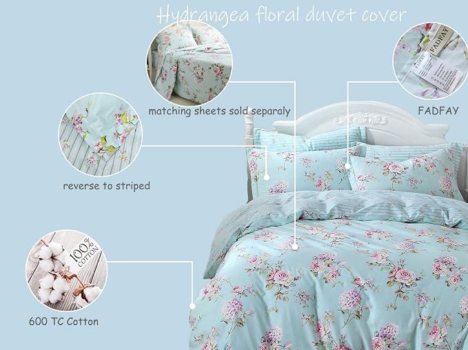 FADFAY Shabby Vintage Duvet Cover Twin XL Dorm Bedding Fashionable Rose and - Image 3
