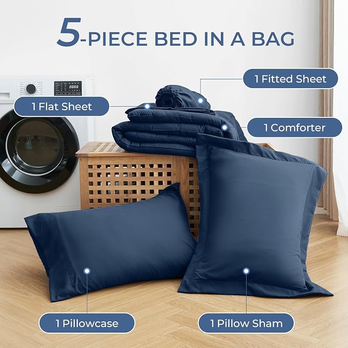 Sasttie Twin Comforter Set, 5 Pieces Bed in a Bag Twin, Complete Bedding Set - Image 4