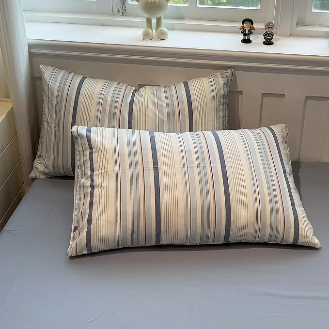 mixinni Vintage Blue and White Striped Duvet Cover Set Twin XL - Image 4