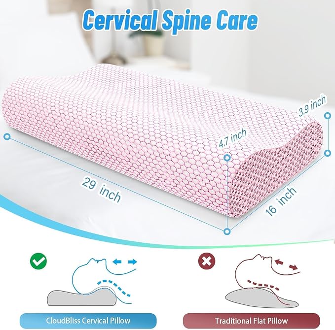 CloudBliss Memory Foam Pillow, Ergonomic Neck Contour Cervical Pillow - Image 2