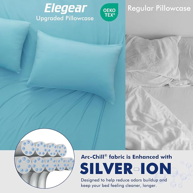 Elegear Cooling Pillow Cases for Hot Sleepers, Clean Fabric Silver Infused - Image 3