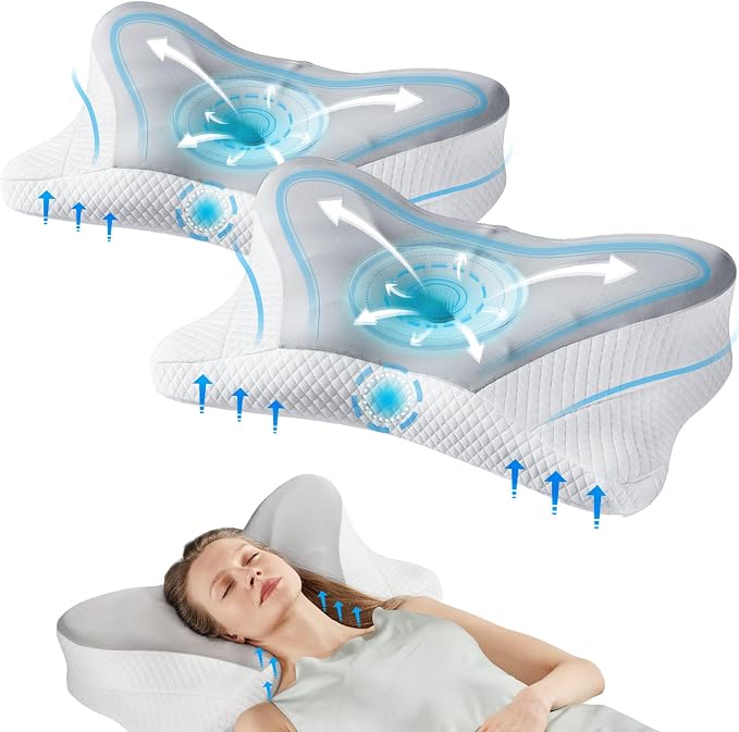 DUMOS Cervical Neck Pillow Set of 2, Cooling Memory Foam Contour Pillow by DumosLifestyle