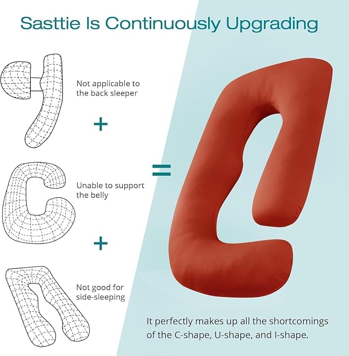 Sasttie Pregnancy Pillows for Sleeping, Jumbo U Shaped Cooling Full Body Pillow - Image 4
