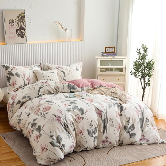 OAITE Duvet Cover Set King Size Floral Pattern 600 Thread Count Ultra Soft 100% - Image 2
