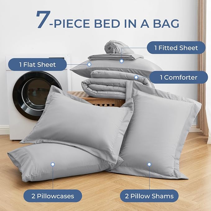 Sasttie California King Comforter Set, 7 Pieces Cal King Bed in a Bag, Complete - Image 6
