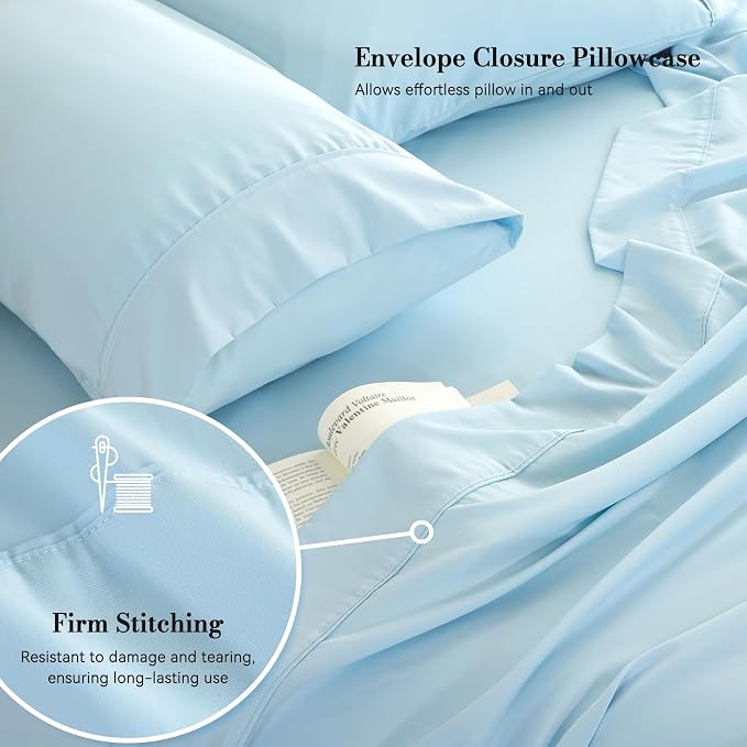 King Sheet Set 4 Piece, Wrinkle Free, Oeko-Tex Certified Bedsheets，Sky Blue - Image 4
