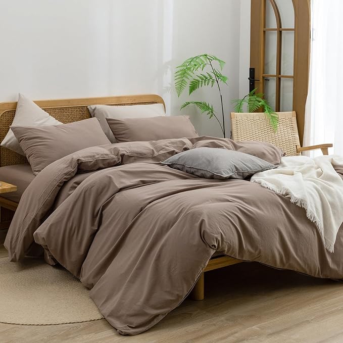 BESTOUCH Duvet Cover Set 100% Washed Cotton Linen Feel Super Soft Comfortable - Image 4