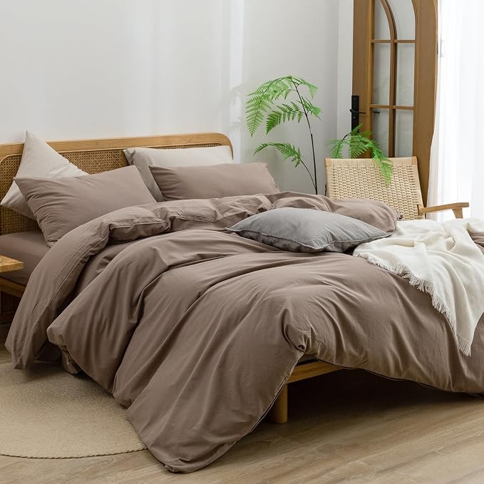 BESTOUCH Duvet Cover Set 100% Washed Cotton Linen Feel Super Soft Comfortable - Image 4